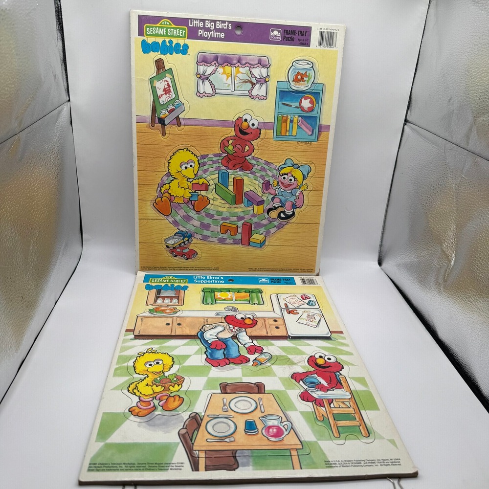 Golden Sesame Street Babies Puzzles Set of 2 1991 \Vintage Toy Elmo Big Bird